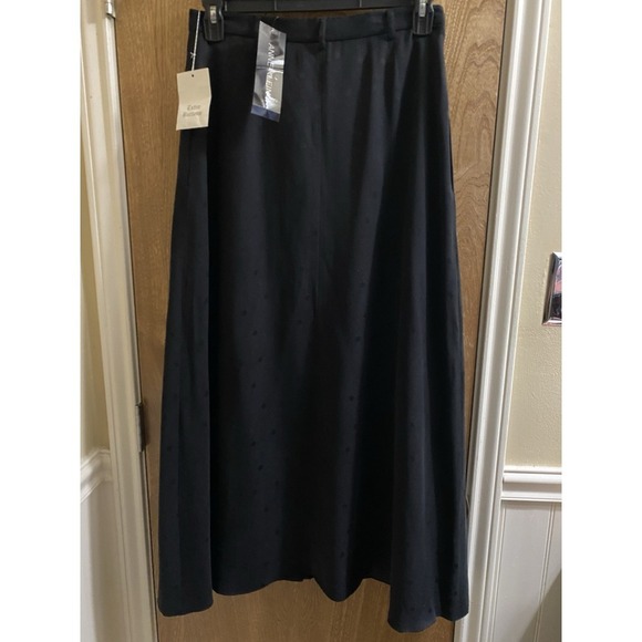 Vintage Anne Klein Pure Silk Button-up Skirt Black Polka Dots Size 12 Flowy NWT - Picture 3 of 16